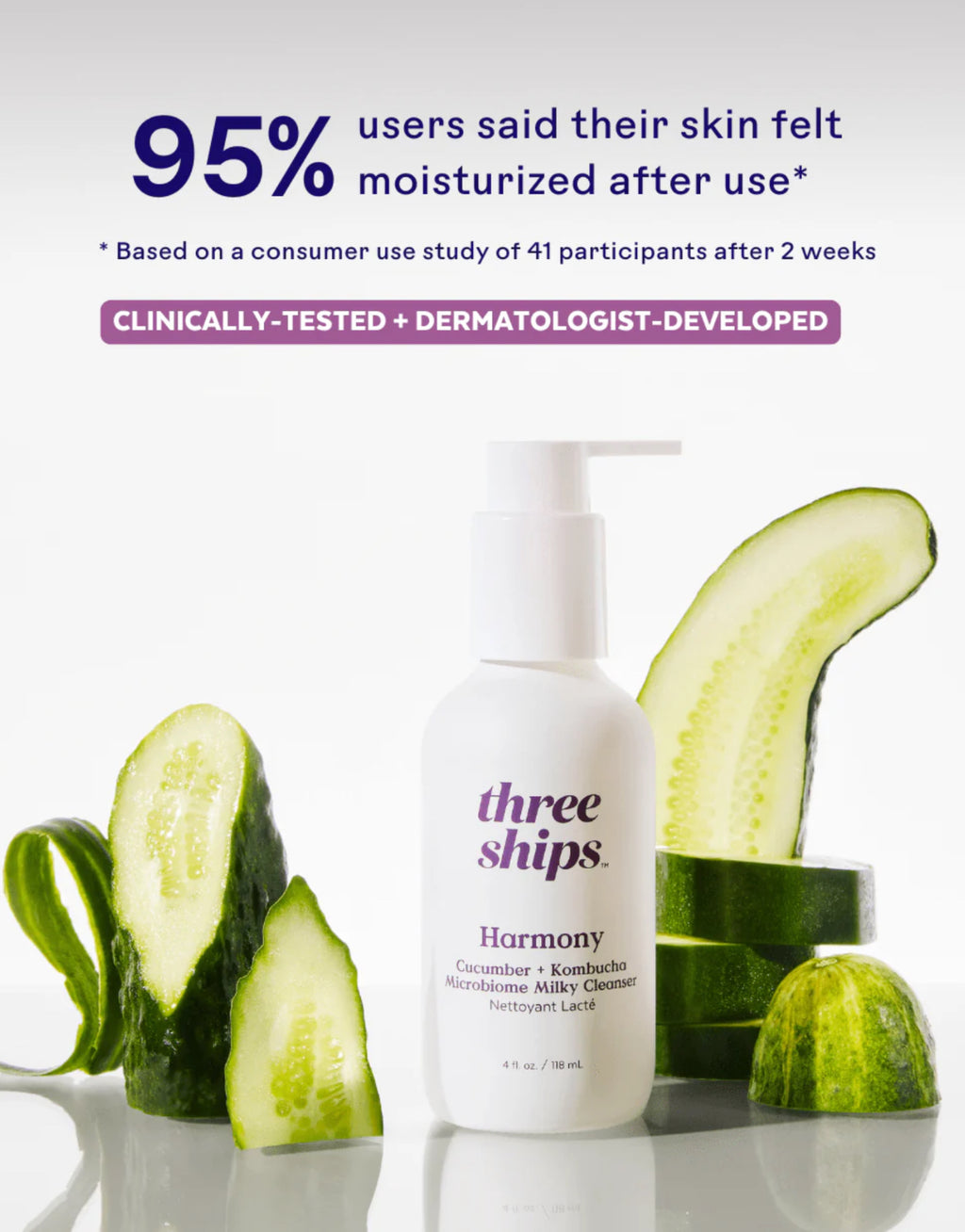Three Ships Harmony Cucumber + Kombucha Microbiome Milky Cleanser