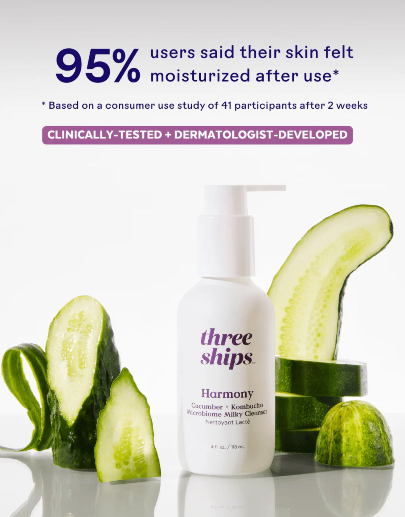 Three Ships Harmony Cucumber + Kombucha Microbiome Milky Cleanser