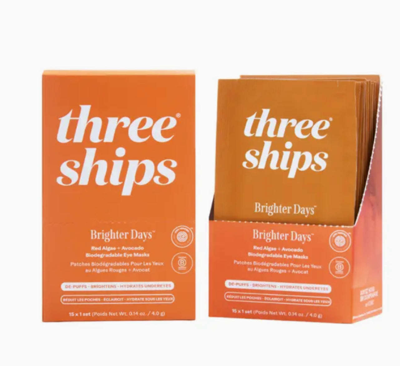 Three Ships Brighter Days Red Algae + Avocado Biodegradable Eye Masks